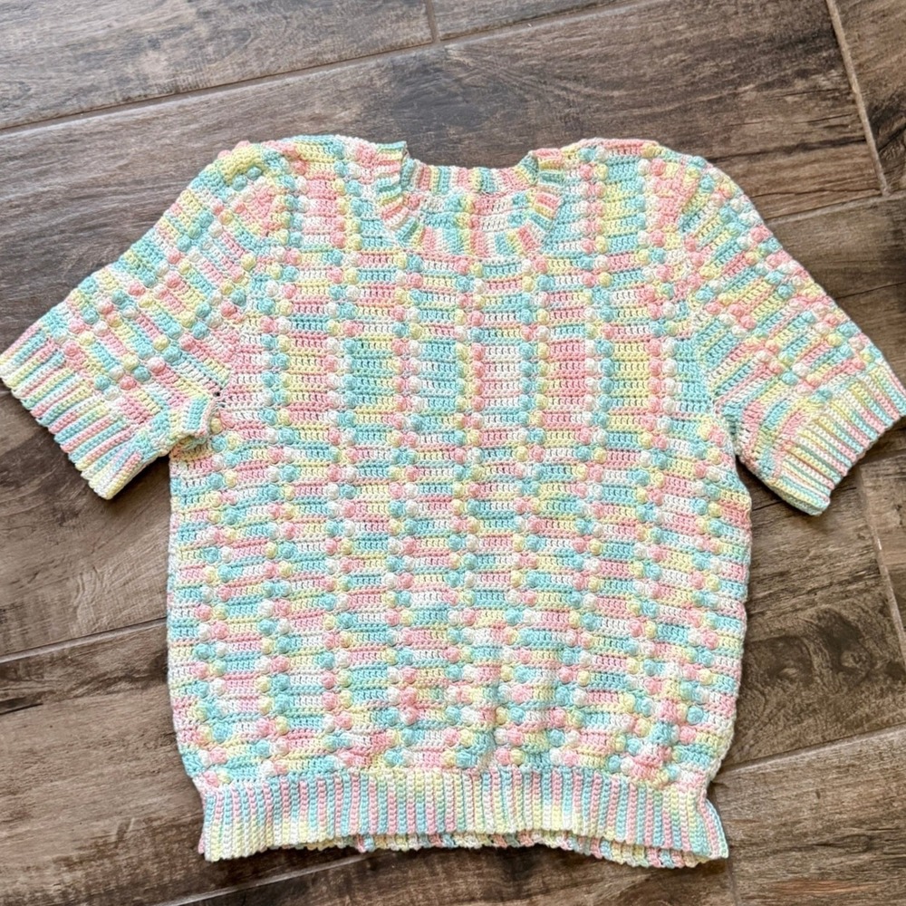 Handmade Womens Kitschy Pastel Crochet Bobble Knit Sweater,Multicolor,S
